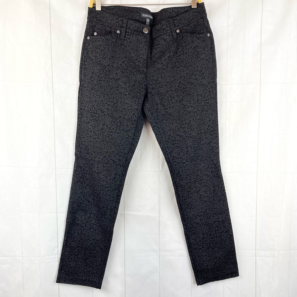 Eileen Fischer Black Patterned Cropped Jeans Size 8